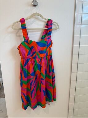 Show Me Your MuMu Bright Multicolor Ruching-Strap Mini Dress